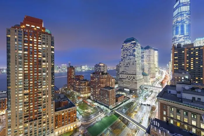 Framed Print : New York, New York, USA financial district cityscape over the West Side Highway at dusk Framed Print : New York, New York, USA financial district cityscape over the West Side Highway at dusk
