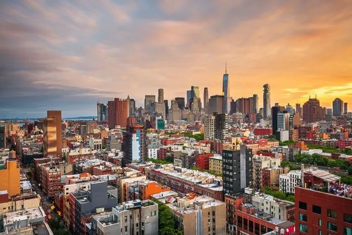 Framed Print : New York, New York, USA Lower Manhattan city skyline rooftop view at dusk Framed Print : New York, New York, USA Lower Manhattan city skyline rooftop view at dusk