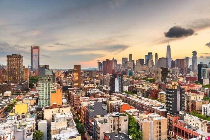 Framed Print : New York, New York, USA Lower Manhattan city skyline rooftop view at dusk Framed Print : New York, New York, USA Lower Manhattan city skyline rooftop view at dusk