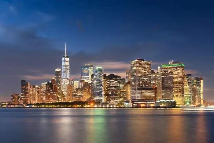 Framed Print : New York, New York, USA. Lower Manhattan Financial District at night Framed Print : New York, New York, USA. Lower Manhattan Financial District at night