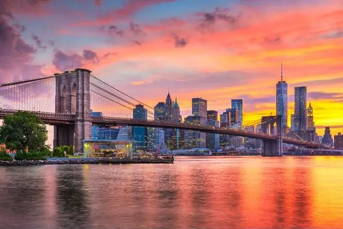 Framed Print : New York, New York, USA Lower Manhattan skyline on the East River at dusk