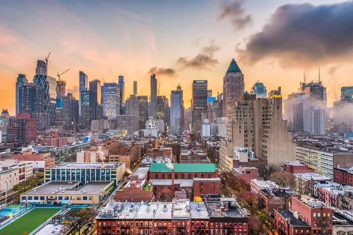 Framed Print : New York, New York, USA midtown Manhattan skyline over Hell's Kitchen at dawn Framed Print : New York, New York, USA midtown Manhattan skyline over Hell's Kitchen at dawn