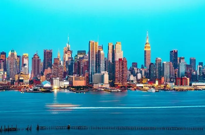 Framed Print : New York, New York, USA midtown skyline at dusk from the Hudson River Framed Print : New York, New York, USA midtown skyline at dusk from the Hudson River