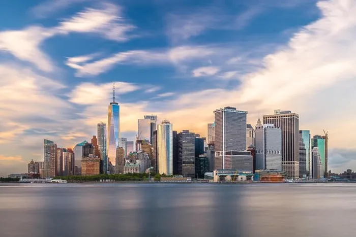 Framed Print : New York, New York, USA skyline on the bay at twilight from Governor's Island
