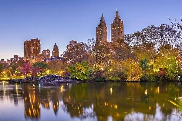 New York, New York, USA view of the Upper West Side from Central Park on an autumn evening