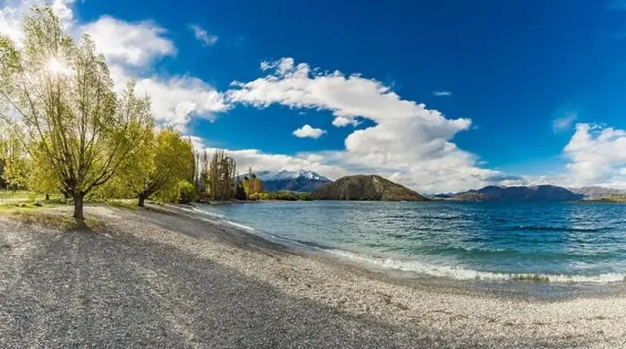 Framed Print : New Zealand landscape, Lake Wanaka, Glendhu Bay - lake and trees