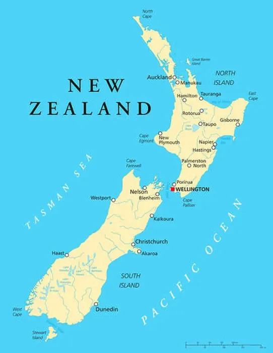 Framed Print : New Zealand Political Map with capital Wellington Framed Print : New Zealand Political Map with capital Wellington