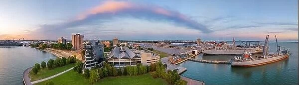 Newport News, Virginia, USA from above at dusk