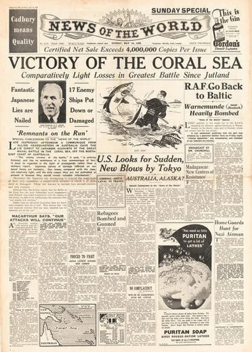 Framed Print : News of the World U.S. Victory at Battle of the Coral Sea and RAF Bomb Baltic Port of Warnemunde Framed Print : News of the World U.S. Victory at Battle of the Coral Sea and RAF Bomb Baltic Port of Warnemunde
