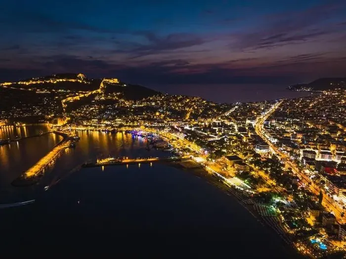 Framed Print : Night over Alanya from a drone, Turkish Riviera on Mediterranean Coast, Antalya, Turkey Framed Print : Night over Alanya from a drone, Turkish Riviera on Mediterranean Coast, Antalya, Turkey