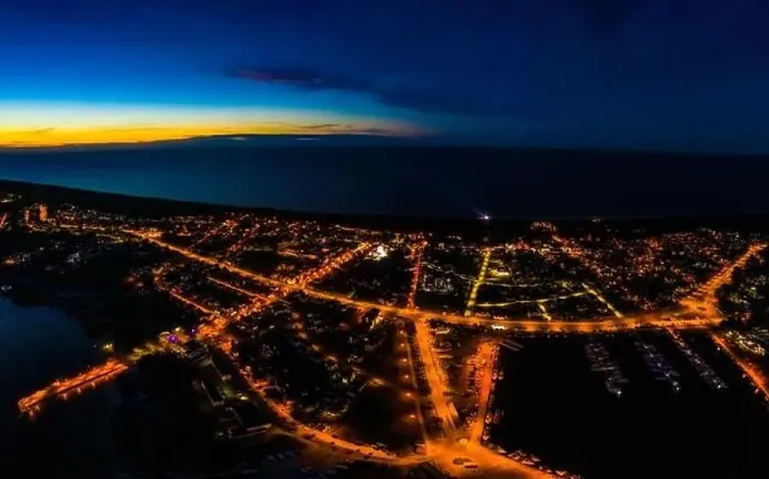 Framed Print : Night Beautiful Panorama color sky, sunset by the Baltic Sea, Jastarnia, Poland. Aerial View Framed Print : Night Beautiful Panorama color sky, sunset by the Baltic Sea, Jastarnia, Poland. Aerial View