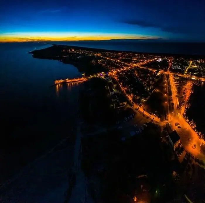 Framed Print : Night Beautiful Panorama color sky, sunset by the Baltic Sea, Jastarnia, Poland. Aerial View Framed Print : Night Beautiful Panorama color sky, sunset by the Baltic Sea, Jastarnia, Poland. Aerial View