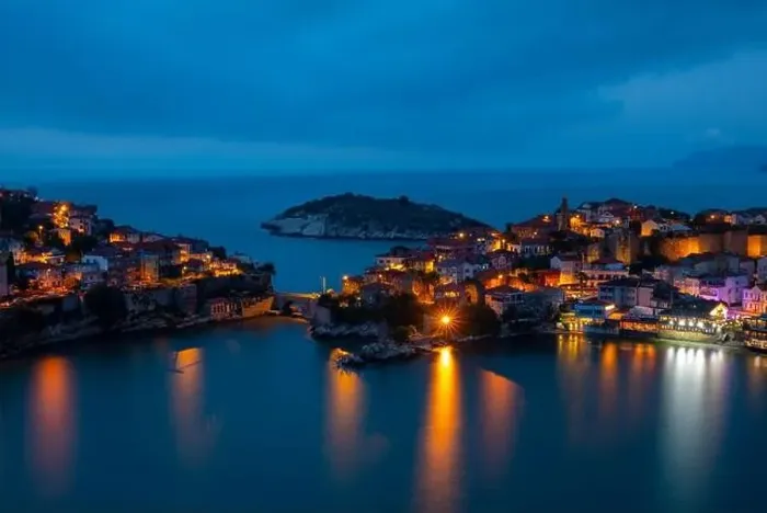 Framed Print : Night exposure of the uniquely beautiful Amasra District of Bartın Province