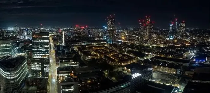 Framed Print : Night time panoramic aerial image of Spinningfields Framed Print : Night time panoramic aerial image of Spinningfields