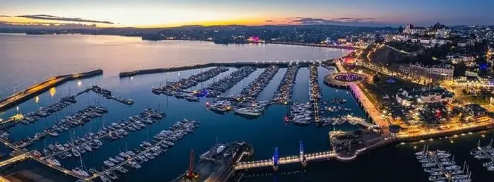 Framed Print : Night over Torquay Marina from a drone, English Riviera, Torbay, Devon, England, Europe Framed Print : Night over Torquay Marina from a drone, English Riviera, Torbay, Devon, England, Europe