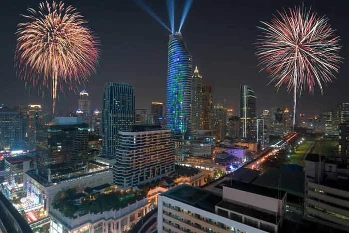 Framed Print : Night view 2018 new year celebration with skyscraper in business district in Bangkok Thailand. Light show at Magnolias Ratchaprasong in Bangkok, Thail Framed Print : Night view 2018 new year celebration with skyscraper in business district in Bangkok Thailand. Light show at Magnolias Ratchaprasong in Bangkok, Thail