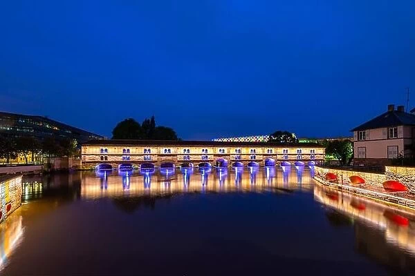 Night view of Barrage Vauban in Strasbourg, France