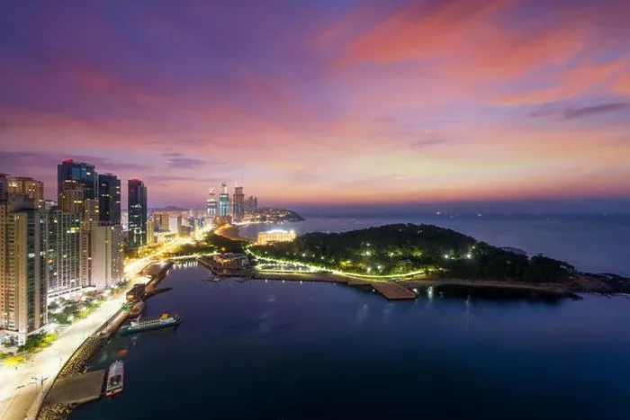 Framed Print : Night view of Haeundae beach. Haeundae beach is Busan's most popular beach in South Korea Framed Print : Night view of Haeundae beach. Haeundae beach is Busan's most popular beach in South Korea