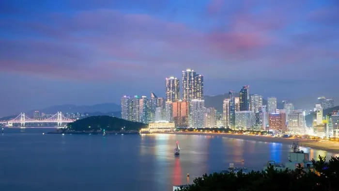 Framed Print : Night view of Haeundae beach. Haeundae beach is Busan's most popular beach in South Korea Framed Print : Night view of Haeundae beach. Haeundae beach is Busan's most popular beach in South Korea