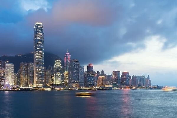 Night view of Victoria Harbour in Hong Kong. Asia