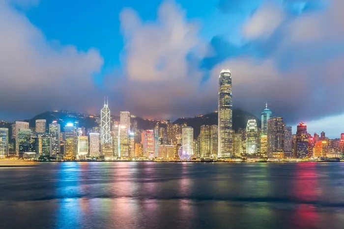 Framed Print : Night view of Victoria Harbour in Hong Kong. Asia Framed Print : Night view of Victoria Harbour in Hong Kong. Asia