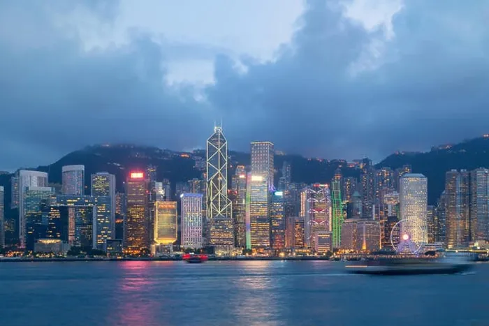 Framed Print : Night view of Victoria Harbour in Hong Kong. Asia Framed Print : Night view of Victoria Harbour in Hong Kong. Asia