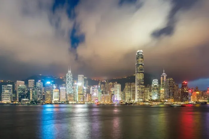 Framed Print : Night view of Victoria Harbour in Hong Kong. Asia Framed Print : Night view of Victoria Harbour in Hong Kong. Asia