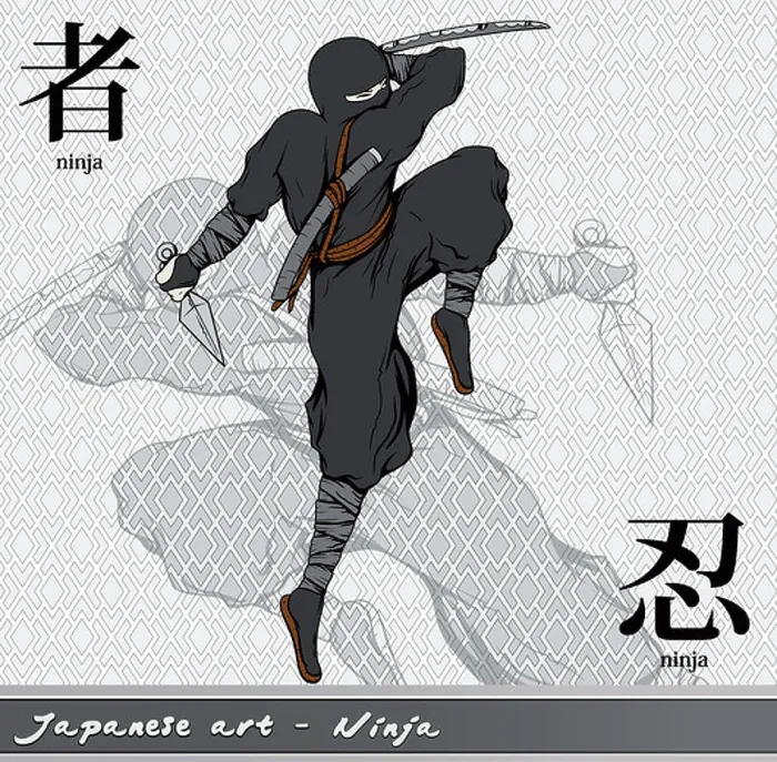 Framed Print : ninja with kanji vector design elements Framed Print : ninja with kanji vector design elements