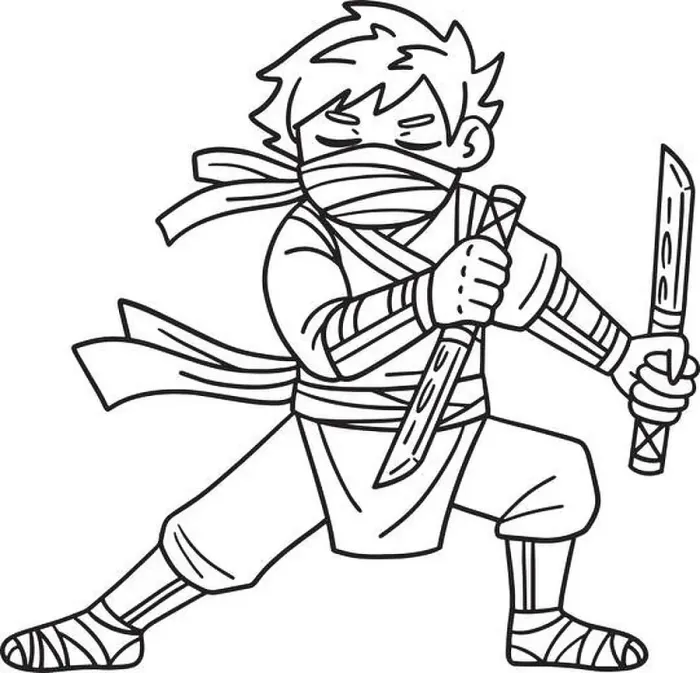 Framed Print : Ninja with Ninjato Isolated Coloring Page for Kids Framed Print : Ninja with Ninjato Isolated Coloring Page for Kids