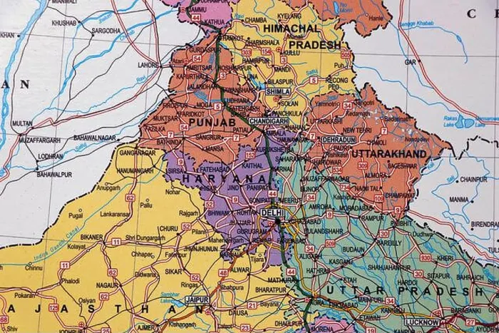 Framed Print : north india map with state borders, delhi, punjab, haryana in close up Framed Print : north india map with state borders, delhi, punjab, haryana in close up