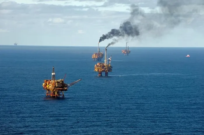 Framed Print : North Sea, Oil production with platforms. Aerial view. Brent Oil Field Framed Print : North Sea, Oil production with platforms. Aerial view. Brent Oil Field