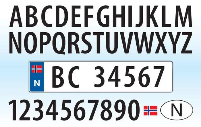 Framed Print : Norway car plate, letters, numbers and symbols