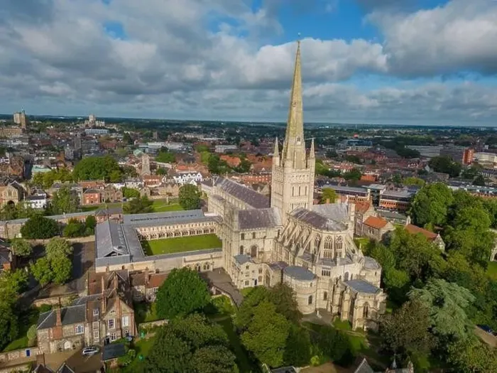 Framed Print : Norwich cathedral aerial view of city centre and cathedral on a summers day. Drone view Framed Print : Norwich cathedral aerial view of city centre and cathedral on a summers day. Drone view