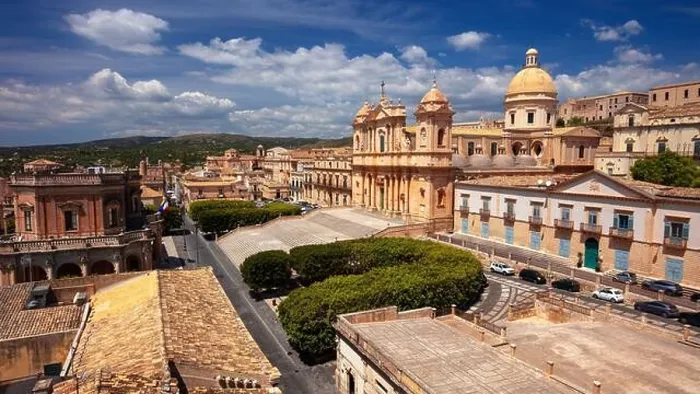 Framed Print : Noto, Sicily, Italy. Aerial cityscape image of historical city of Noto, Sicily with Noto Cathedral at sunny day Framed Print : Noto, Sicily, Italy. Aerial cityscape image of historical city of Noto, Sicily with Noto Cathedral at sunny day