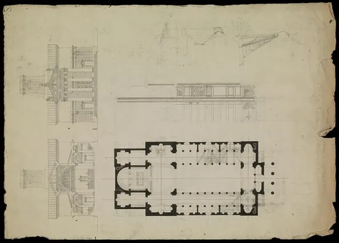 Framed Print : Notre Dame de Lorette Paris, France, preliminary design, Hippolyte Le Bas architectural drawings, ca. 1823-1829, Le Bas Framed Print : Notre Dame de Lorette Paris, France, preliminary design, Hippolyte Le Bas architectural drawings, ca. 1823-1829, Le Bas