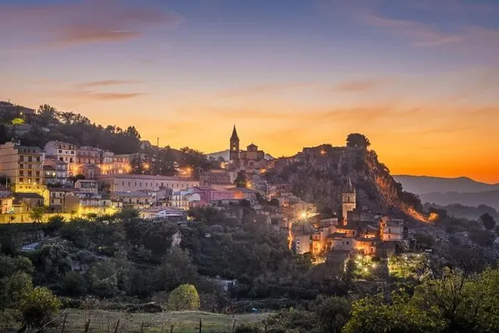 Framed Print : Novara di Sicilia, Italy village skyline on the island of Sicily at dusk Framed Print : Novara di Sicilia, Italy village skyline on the island of Sicily at dusk