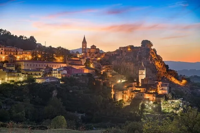 Framed Print : Novara di Sicilia, Italy village skyline on the island of Sicily at dusk Framed Print : Novara di Sicilia, Italy village skyline on the island of Sicily at dusk
