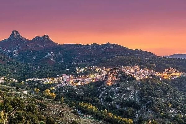 Novara di Sicilia, Sicily, Italy village at dusk