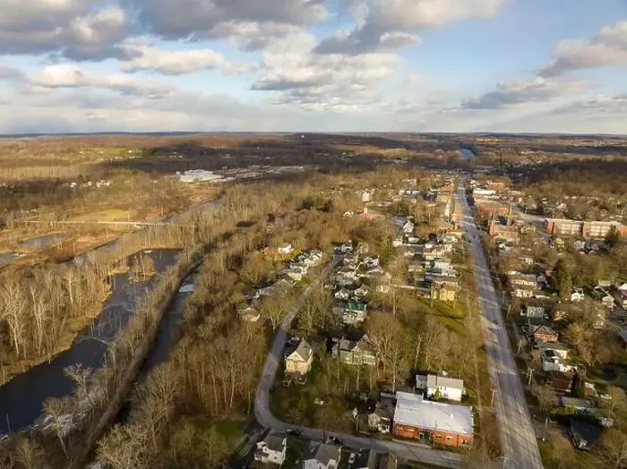 Framed Print : November 20, 2022 Afternoon fall, autumn aerial drone video over the Village of Palmyra New York, USA Framed Print : November 20, 2022 Afternoon fall, autumn aerial drone video over the Village of Palmyra New York, USA