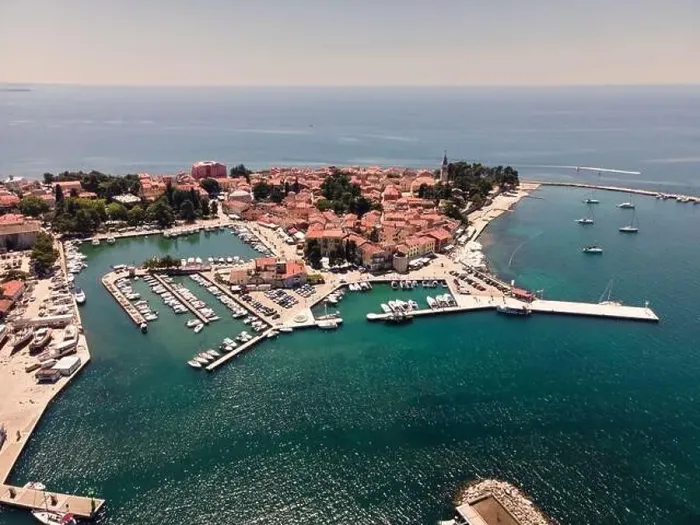 Framed Print : Novigrad historic coastal town aerial view. Archipelago of Istria, Croatia