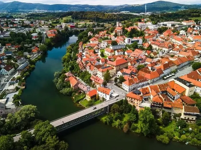 Framed Print : Novo Mesto Cityscape at Bend of the Krka River in Slovenia Lower Carniola Region. Aerial Drone View Framed Print : Novo Mesto Cityscape at Bend of the Krka River in Slovenia Lower Carniola Region. Aerial Drone View