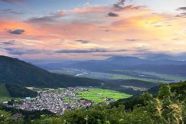 Nozawa Onsen, Nagano Prefecture, Japan from the mountains at dusk