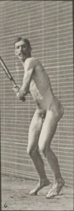 Framed Print : Nude man playing cricket, batting and drive (rbm-QP301M8-18 Framed Print : Nude man playing cricket, batting and drive (rbm-QP301M8-18