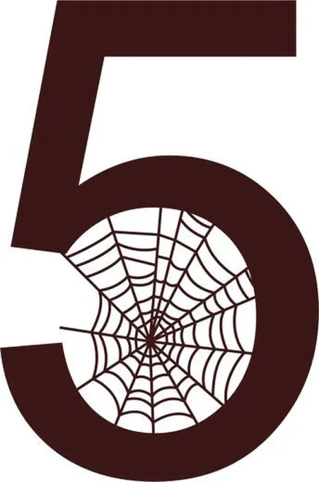 Framed Print : Number 5 with spider web icon design template vector illustration