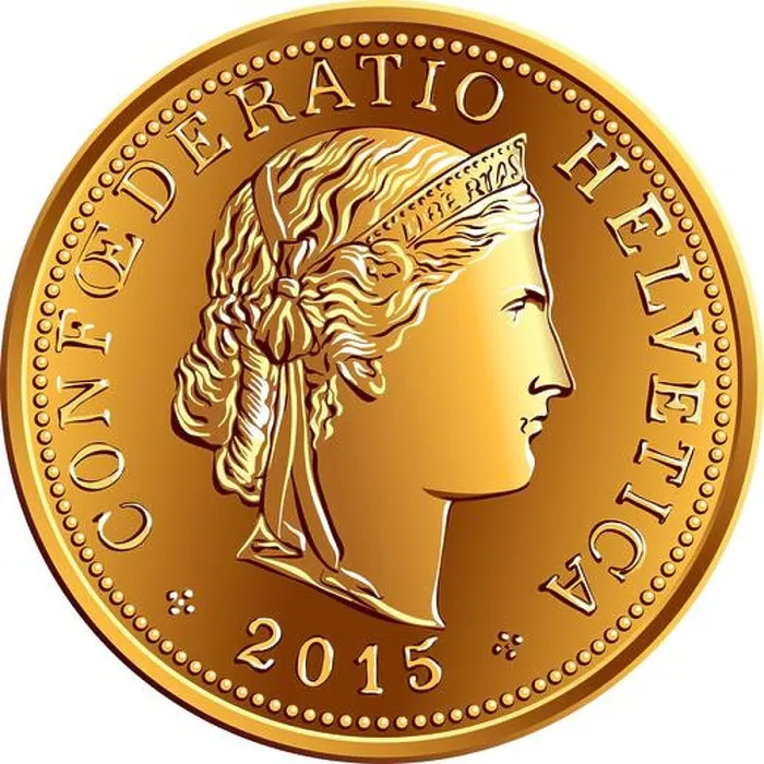 Framed Print : Obverse of 5 centimes gold coin Swiss franc with head of Liberty and legend CONFOEDERATIO HELVETICA Framed Print : Obverse of 5 centimes gold coin Swiss franc with head of Liberty and legend CONFOEDERATIO HELVETICA