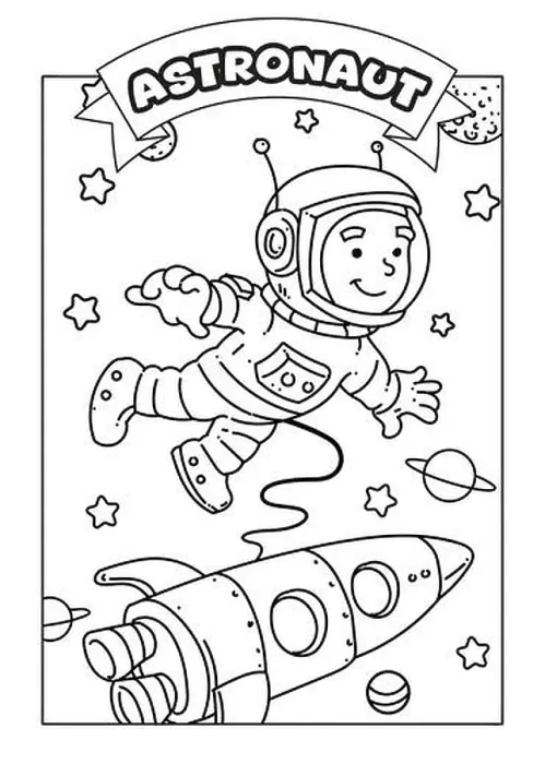 Framed Print : Occupations Coloring Pages for Kids. Black and white Astronaut Coloring Page, activity sheet Framed Print : Occupations Coloring Pages for Kids. Black and white Astronaut Coloring Page, activity sheet