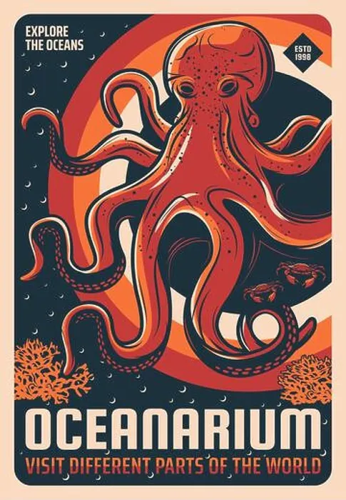 Framed Print : Oceanarium aquarium giant pacific octopus retro poster Framed Print : Oceanarium aquarium giant pacific octopus retro poster