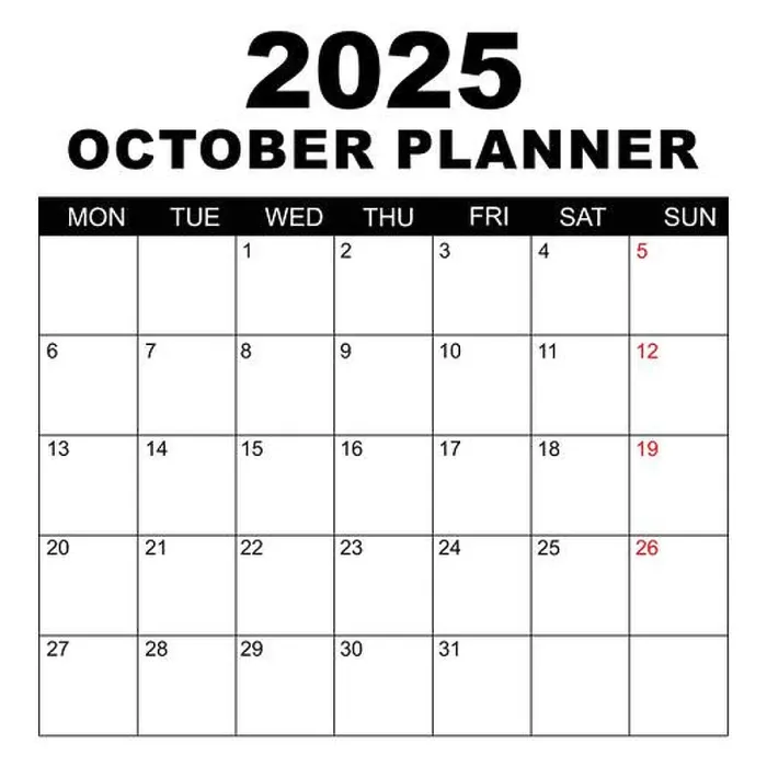 Framed Print : October 2025 Calendar. Week starts on Monday Framed Print : October 2025 Calendar. Week starts on Monday