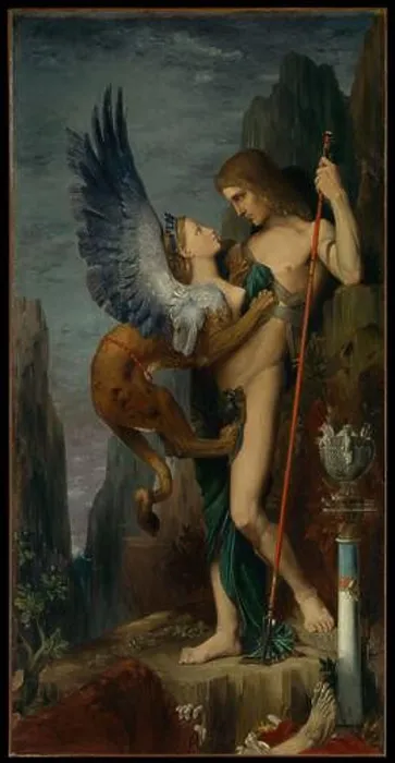 Framed Print : Oedipus and the Sphinx 1864 Gustave Moreau French The legendary Greek prince Oedipus confronts the malevolent Sphinx Framed Print : Oedipus and the Sphinx 1864 Gustave Moreau French The legendary Greek prince Oedipus confronts the malevolent Sphinx