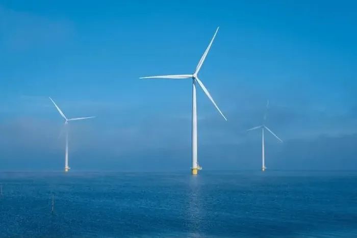 Framed Print : Offshore Windmill farm in the ocean Westermeerwind park